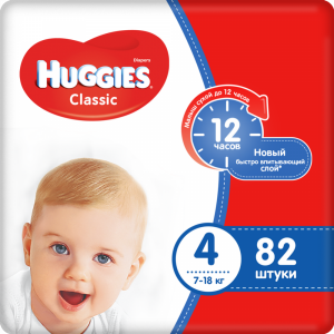 Подг"HUGGIES CLASSIC GIGA"(4 7-18кг)82шт