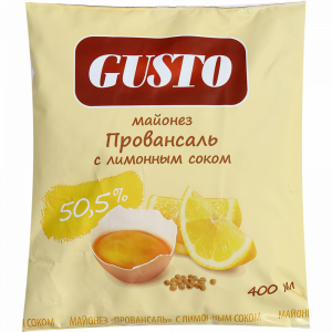 Майонез с лимон.соком "GUSTO"(п/эт)400мл