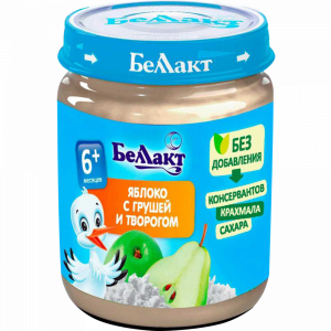 Пюре "БЕЛЛАКТ" (ябл.груш.твор.б/с) 100г