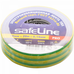 Изолента "SAFELINE"(желто-зел.)19 мм/20м